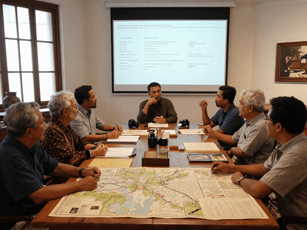 rokok88 historical discussion on Dutch-Indonesian War with diverse participants in a cultural museum setting