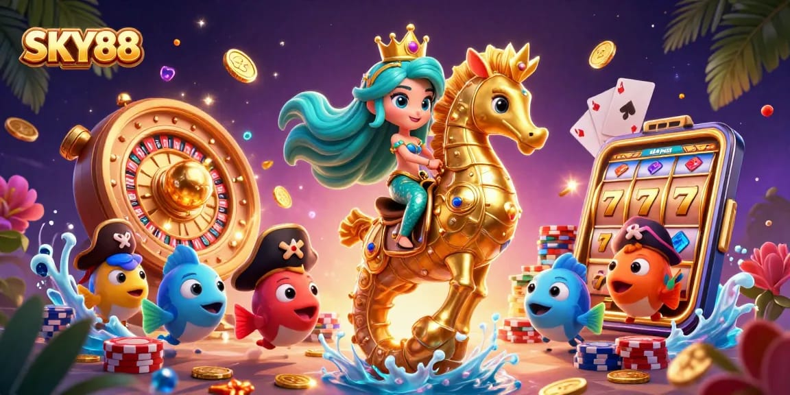 Engage in thrilling games at SKY88 with vibrant characters and dynamic casino action.