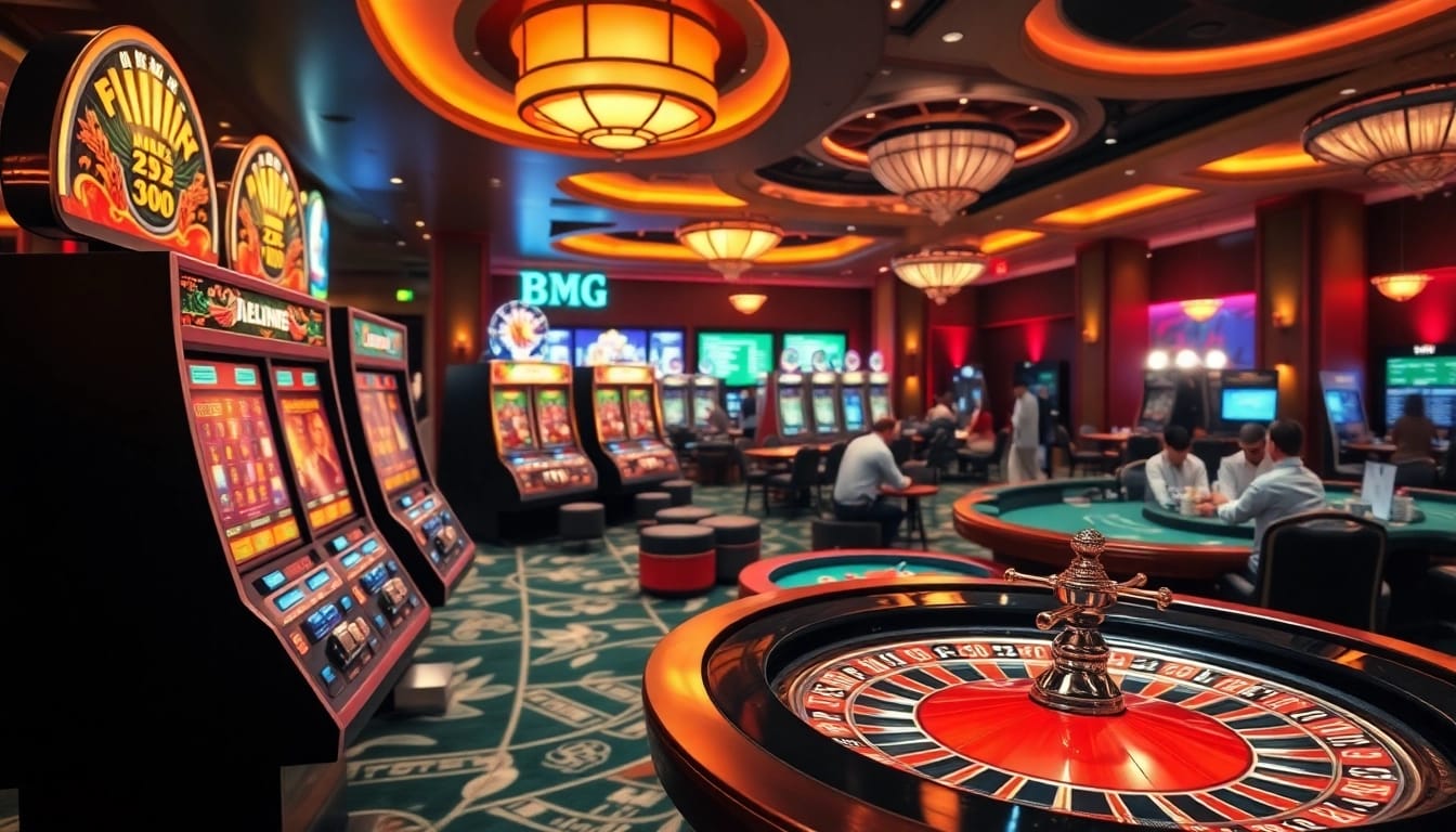 Engage with the upscale casino environment of https://f8betb1.com/ featuring vibrant gaming tables and slot machines.