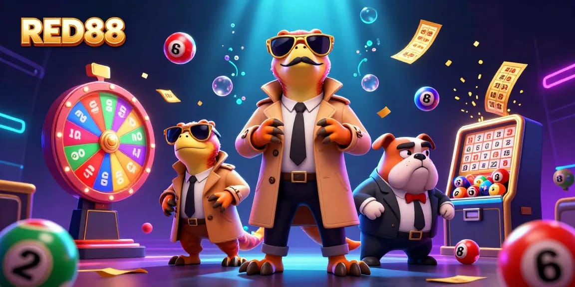 Experience the excitement of RED88 as three raptors comically attempt to enter a casino VIP lounge.