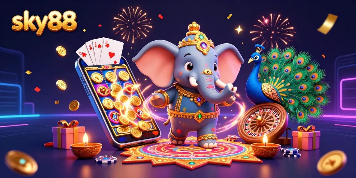 Experience thrilling gameplay and vibrant visuals with sky88's animated 3D casino illustration.