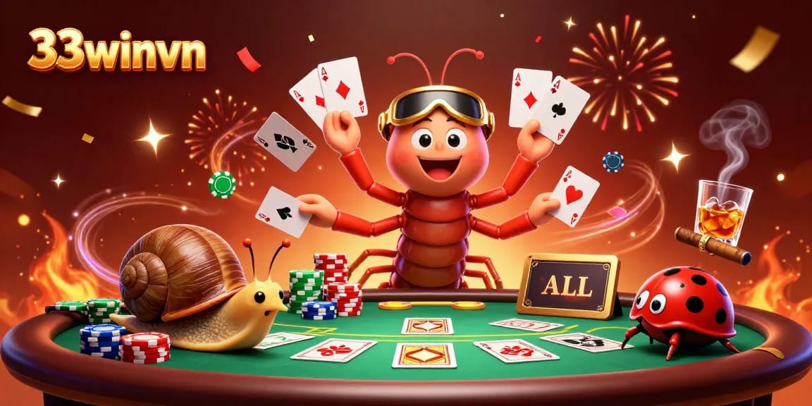 Engage with 33winvn at the vibrant casino scene, showcasing thrilling poker gameplay and excitement.