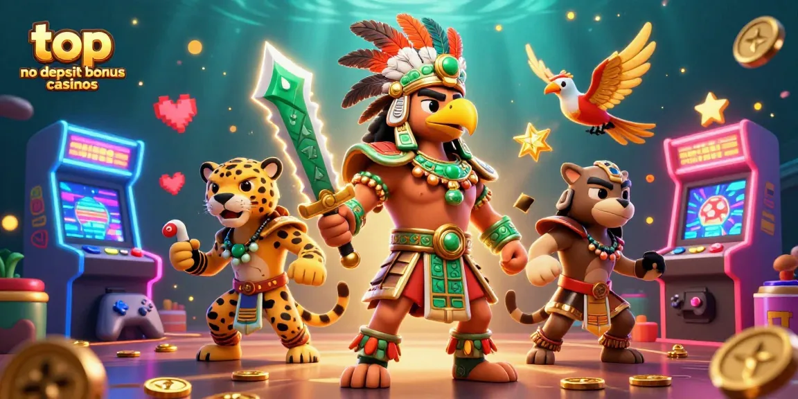 Experience top no deposit bonus casinos with vibrant casino-themed adventure illustration.