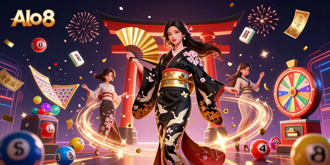 Engage with AlO 8's thrilling casino world in a vibrant lottery-themed digital illustration.