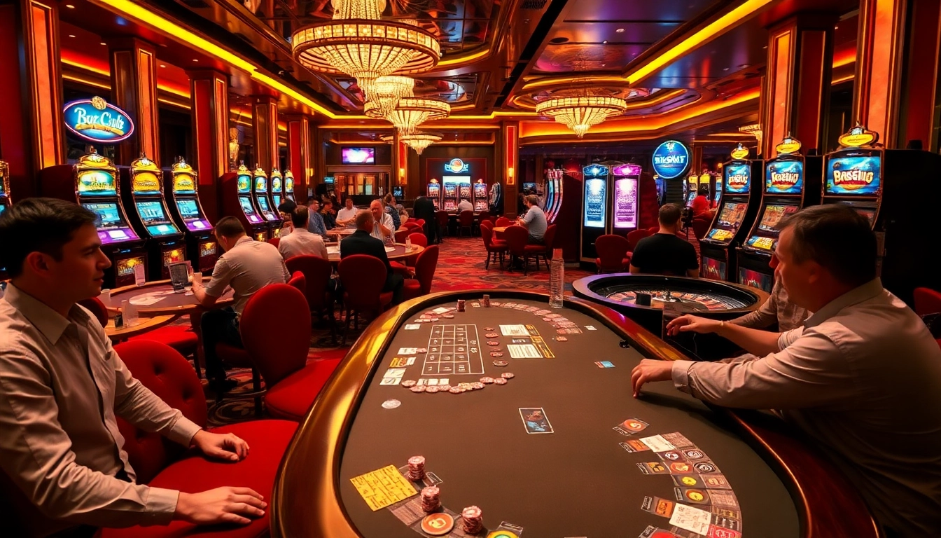 Players enjoying intense poker and gaming action at B52 Club casino.