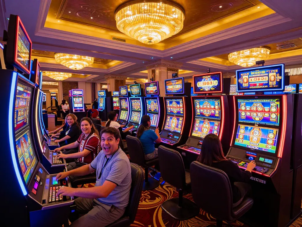 Players enjoying CO88 slot machines in a vibrant casino atmosphere