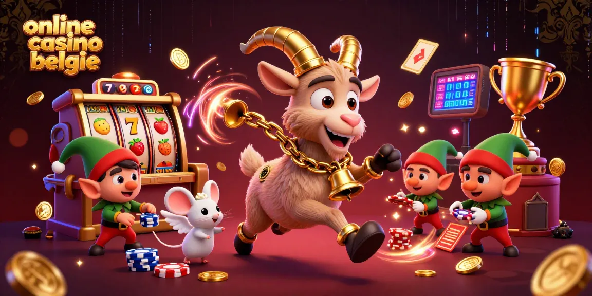 Engaging illustration of an online casino belgie scene with cartoon characters amid dynamic gaming elements.
