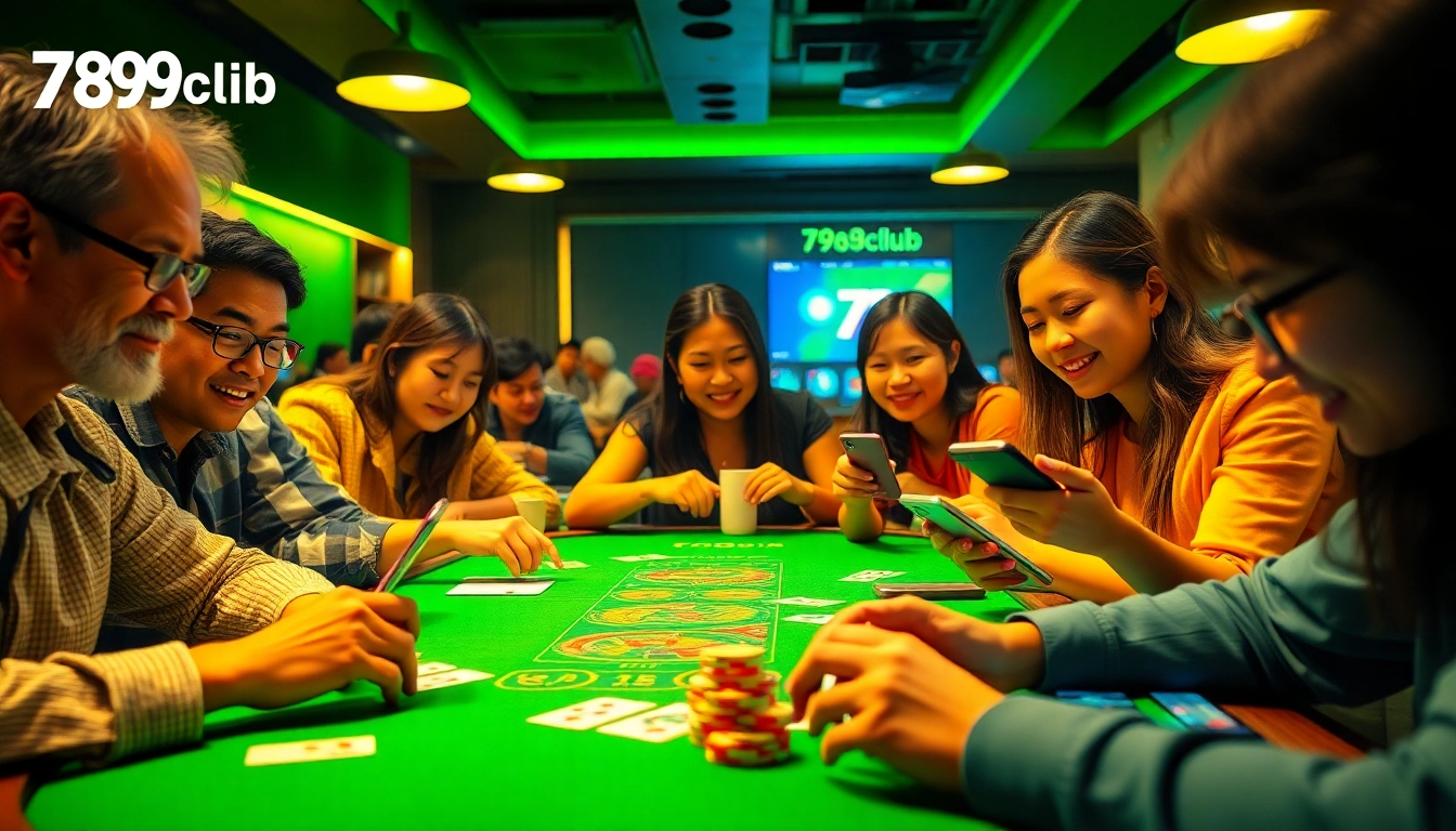 Online gaming experience at 789club, showcasing joyful players immersed in card games