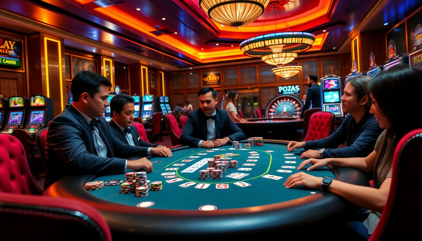 Players enjoying a thrilling poker game at 123Win casino, showcasing excitement and skill.