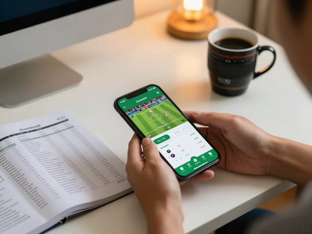 Capturing the moment a user interacts with the keonhacai5 mobile sports betting app, showcasing strategic betting.