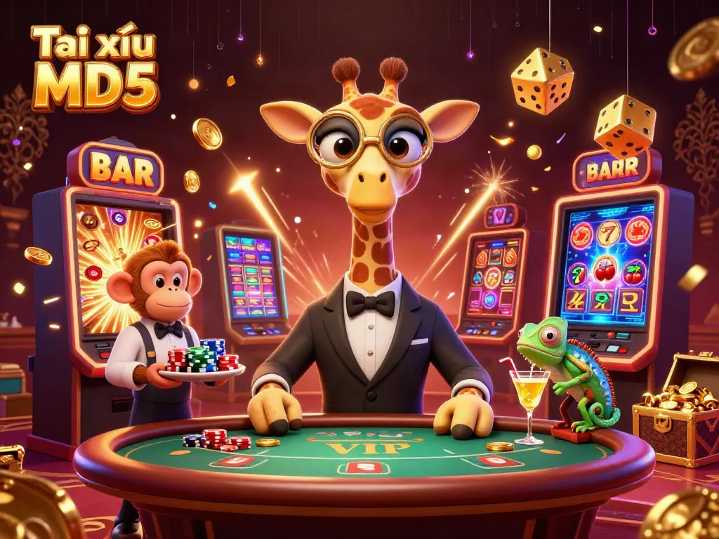 Experience the excitement of Tài xỉu MD5 with high-stakes gameplay illustrated by vibrant characters.