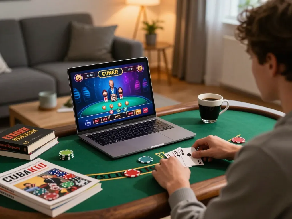 Play blackjack online at Vmax with a cozy home atmosphere, highlighting strategic gaming.