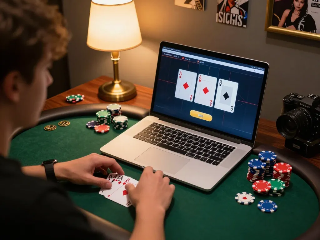 33WIN poker player focused on strategy during an exciting online gaming session