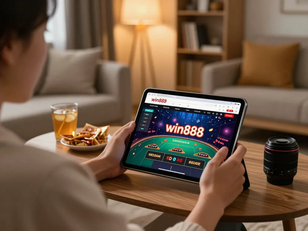 Engage with win888 casino on a tablet in a cozy home environment