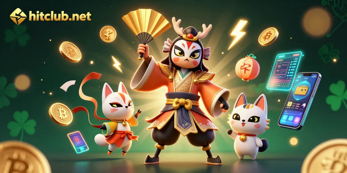 Play exciting games at hitclub-net, showcasing vibrant elements of casino action and crypto gaming.