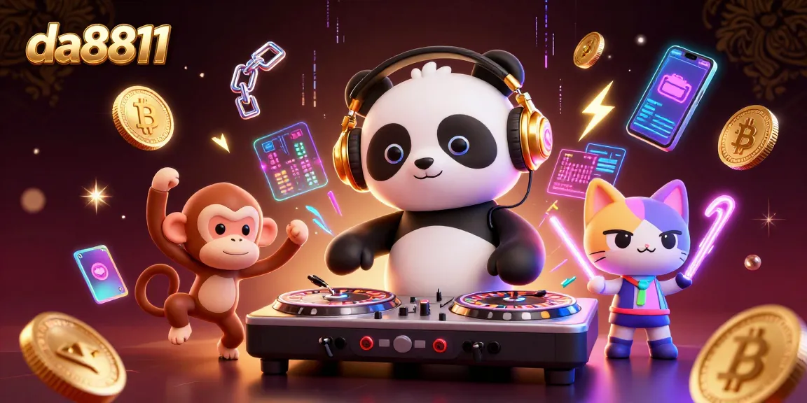 Experience gaming excitement with da8811 as a DJ panda spins roulette-inspired turntables in a vibrant party scene.