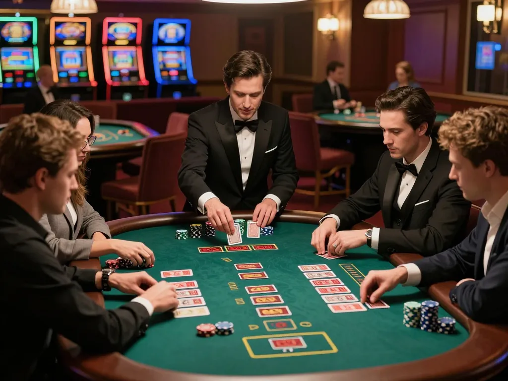 Experience strategic blackjack gameplay at TA88 casino with engaged players and expert dealer