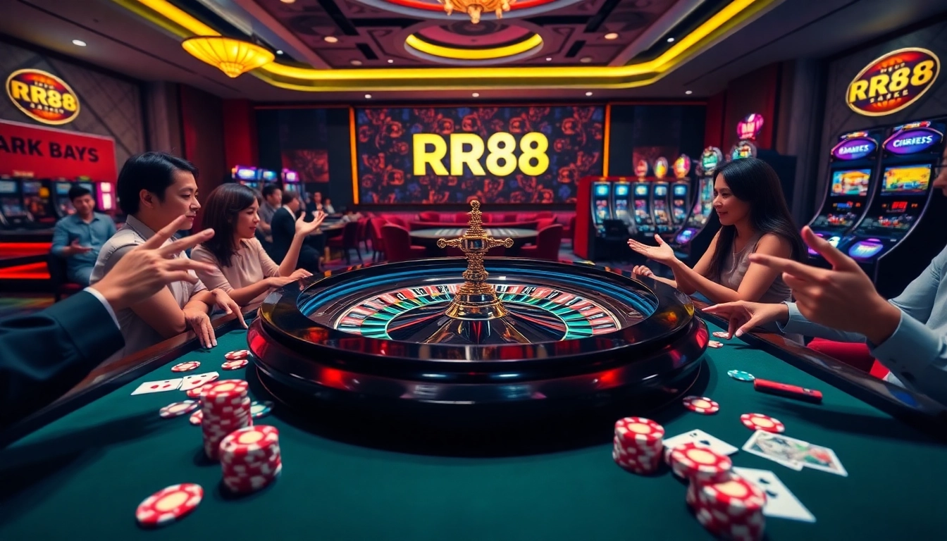 Players engaging in an exciting game at RR88's luxurious casino tables