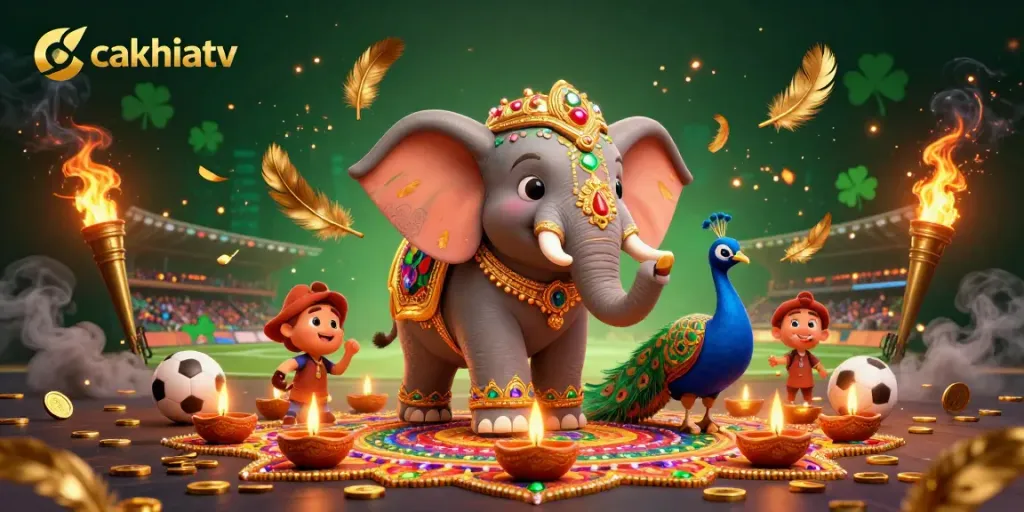 Cakhiatv captures the excitement of sports betting with vibrant 3D characters and dynamic elements.