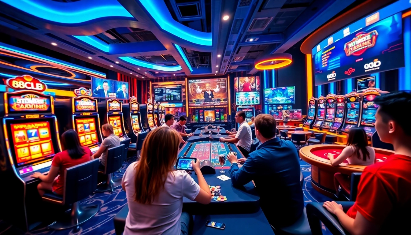 Dynamic gaming atmosphere at 88CLB, showcasing slots and live casino.