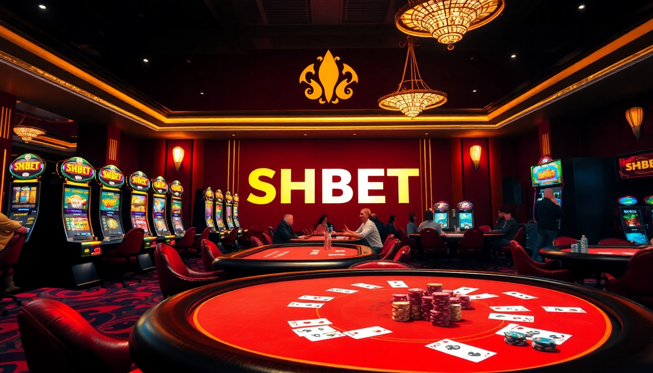 Experience the thrilling atmosphere of SHBET, featuring vibrant slot machines and lively gameplay.