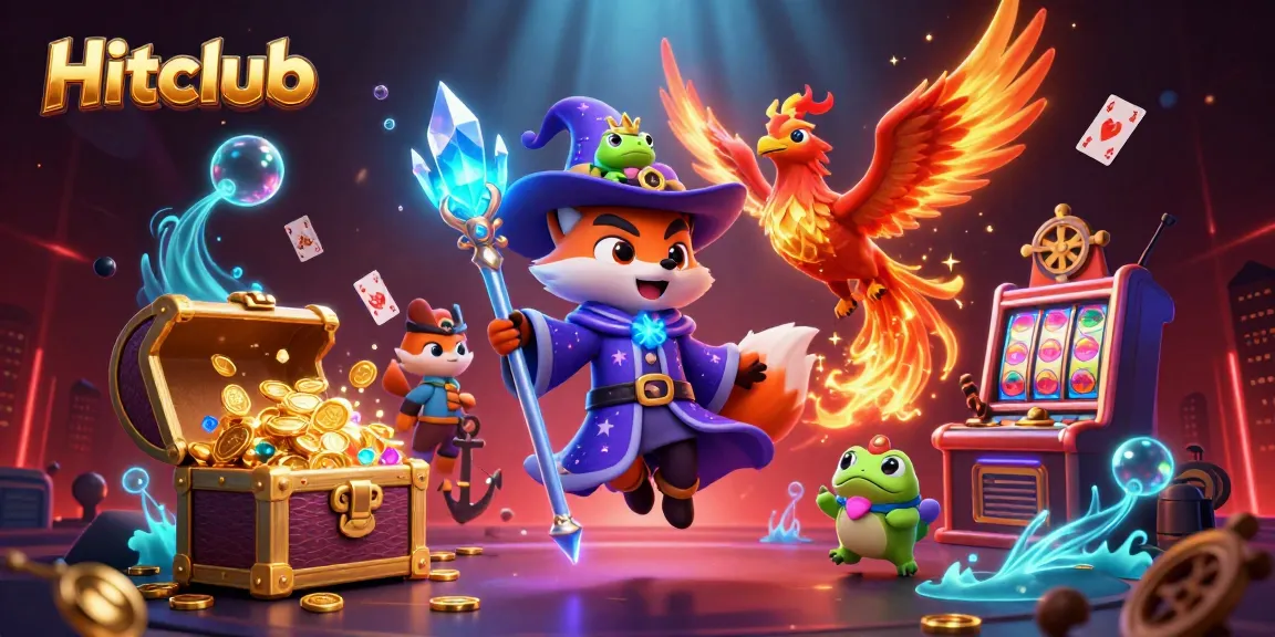 Hitclub wizards conjure exciting casino scenes with coins, cards, and vibrant game elements.