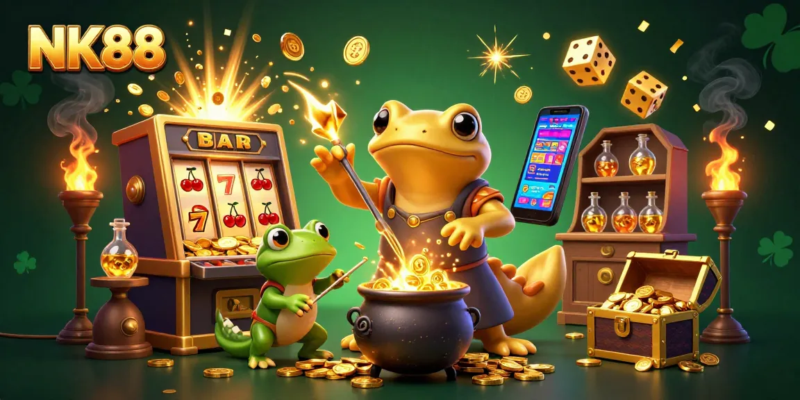 Engage in exciting gameplay at NK88 with vibrant characters, gold coins, and dynamic casino elements.