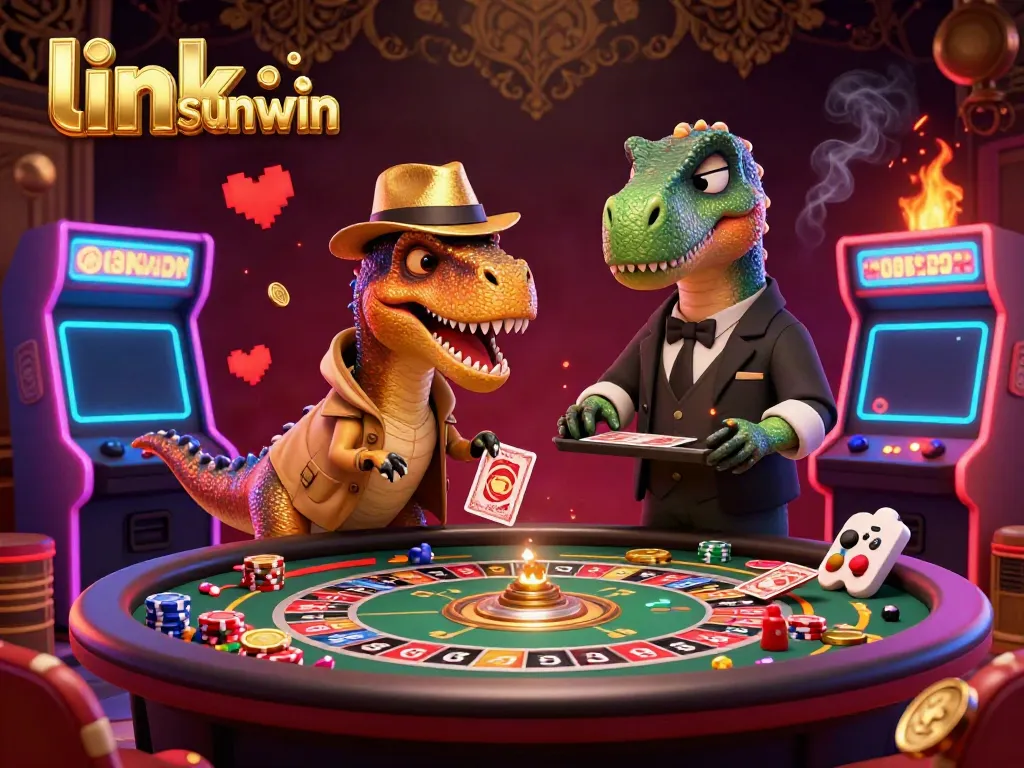 Experience thrilling action at the casino with the link sunwin featuring playful dinosaur characters and vibrant gaming elements.