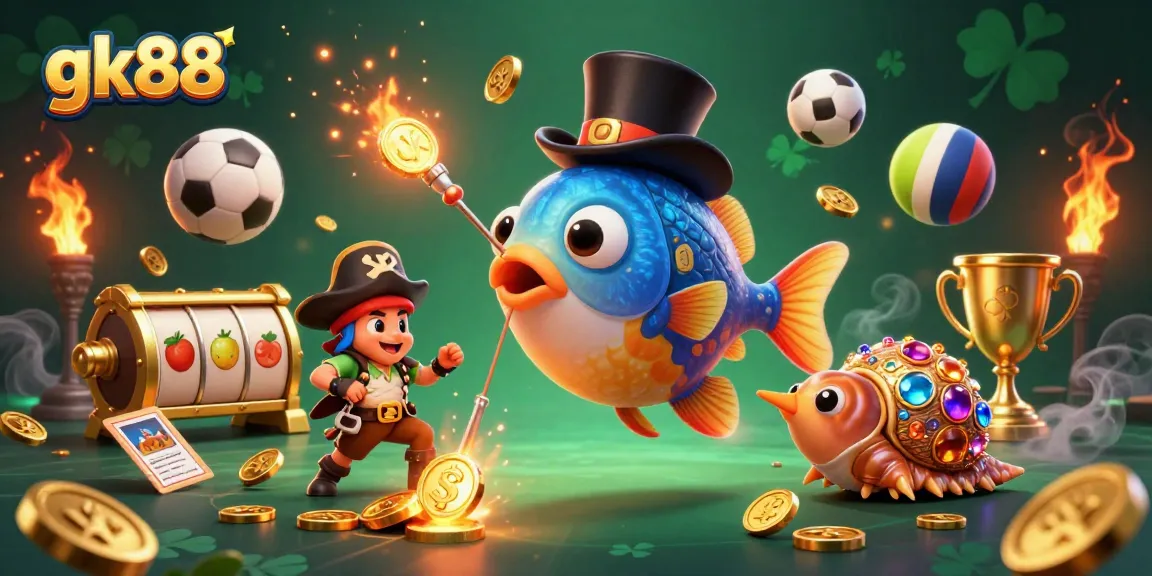 Engage with gk88's thrilling games featuring jackpot slots, golden coins, and dynamic characters.
