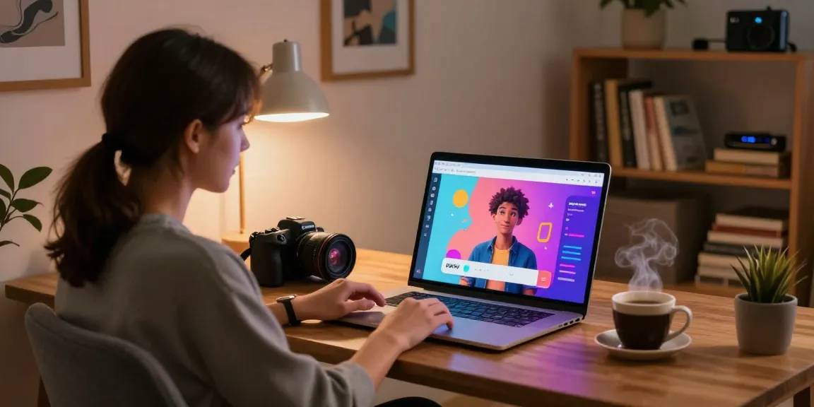 Interactive scene of a user engaging with nsfw character ai in a cozy home office, highlighting personalization and immersion.