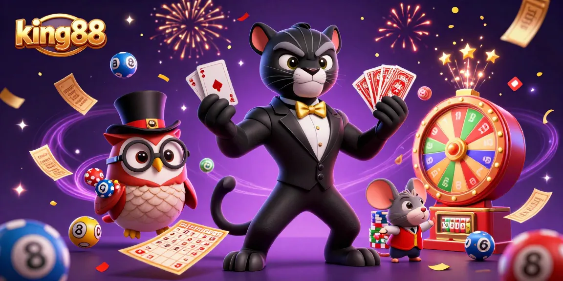 king88 winning big with vibrant lottery elements and fun cartoon characters.