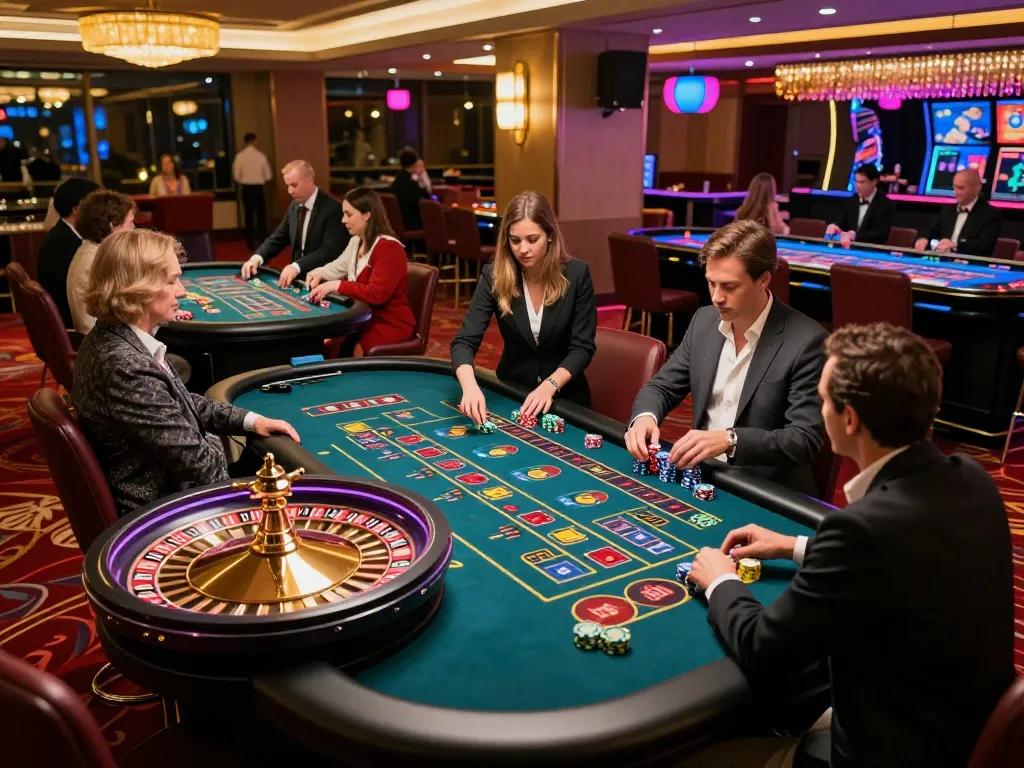 Experience Red88 casino excitement with players strategizing at roulette tables