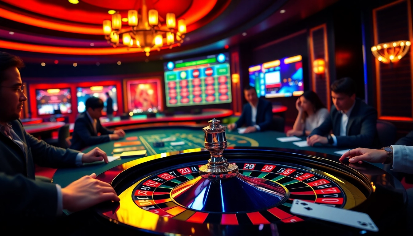Exciting scene of online gambling at Max88 with roulette and vibrant casino elements.