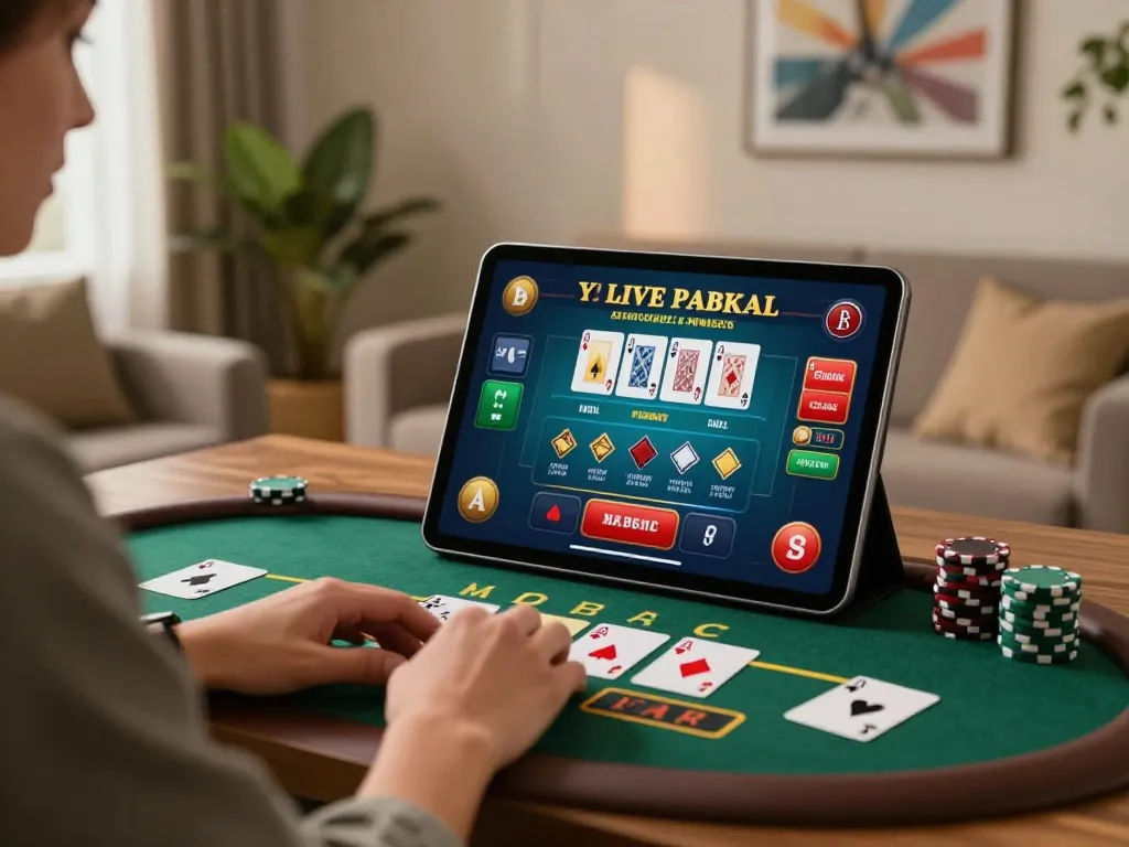Engaging in live dealer blackjack on tablet while enjoying cozy home atmosphere, showcasing KU88 PRO.