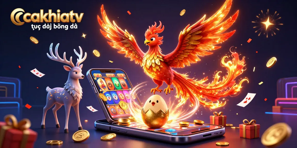 Watch cakhiatv trực tiếp bóng đá with vibrant gambling elements in an animated illustration.