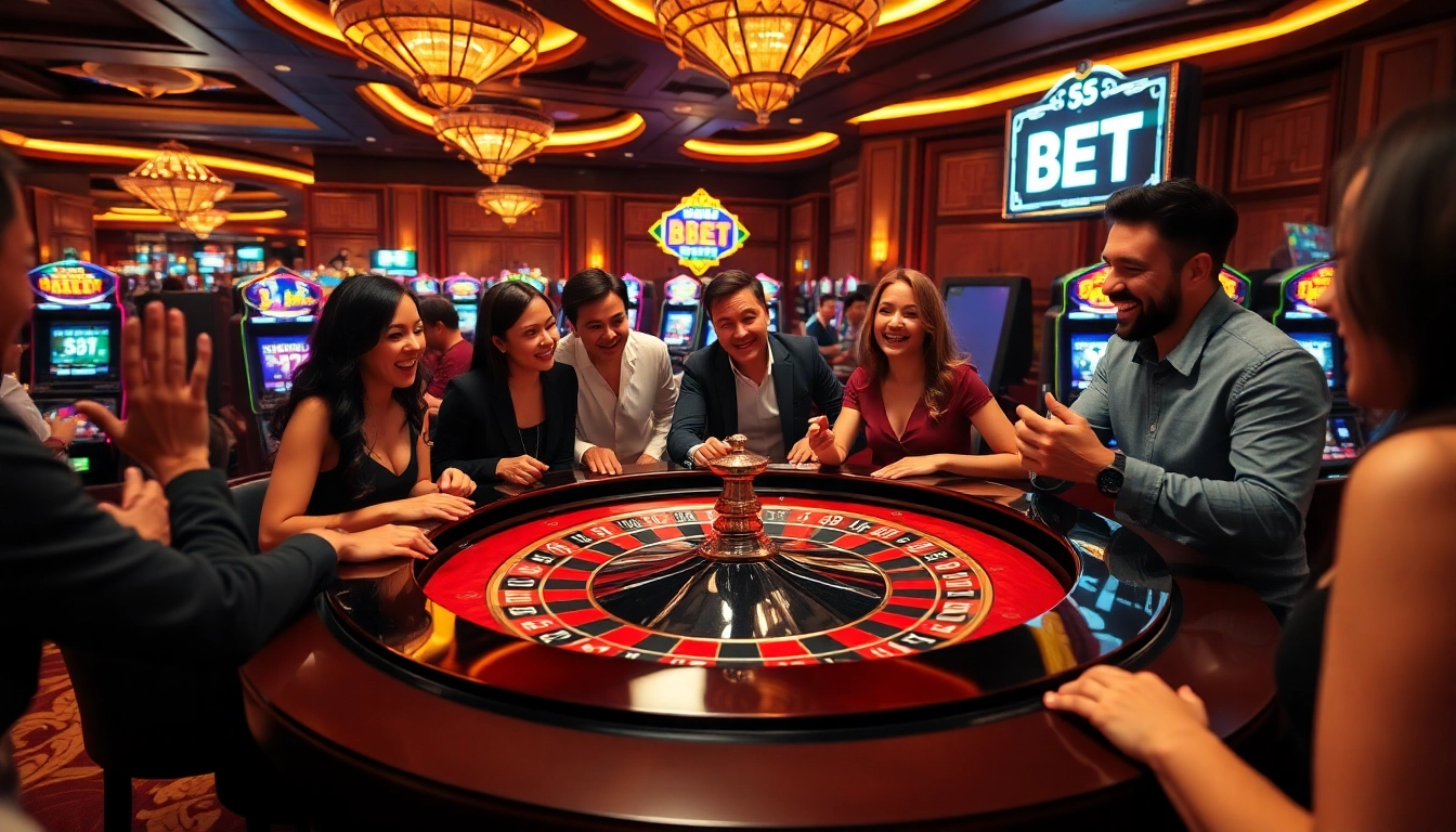 Gambling excitement at SH BET casino with vibrant roulette and enthusiastic players