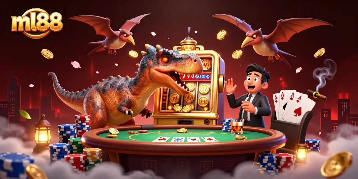 Watch the ml88 pachycephalosaurus hit the slot machine for a jackpot shower of coins!