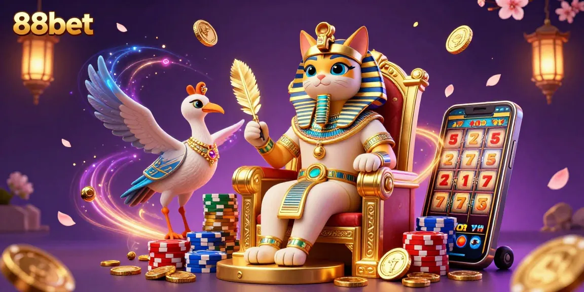 Engage with the exciting world of 88bet through vibrant 3D casino illustration featuring rich game elements and characters.