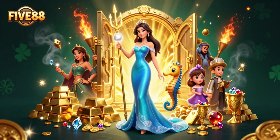 Experience winning moments at FIVE88 with a vibrant underwater scene and treasure elements.