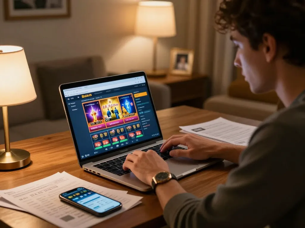 Engaging in strategic online gaming on Bu88 com with a laptop, notes, and smartphone.