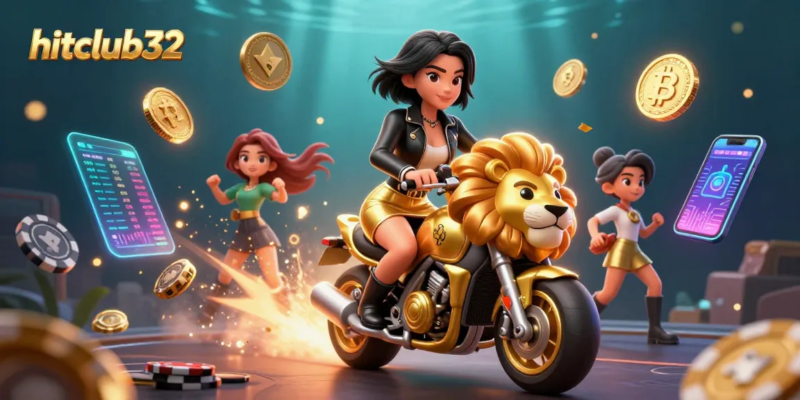 Experience high-stakes action with hitclub32 in a vibrant 3D casino scene filled with lively gaming elements.