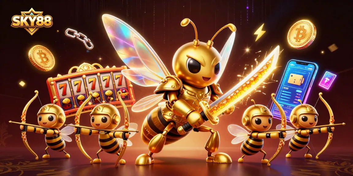 Engage with SKY88's vibrant slots and jackpots in this dynamic 3D casino illustration.