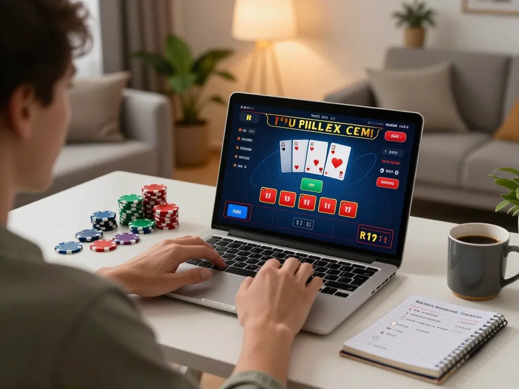 Player engaged in da88 online blackjack gameplay with colorful chips and strategy notes.