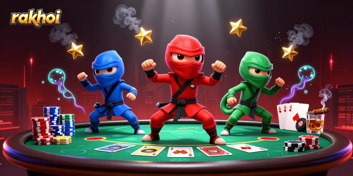 Engage with rakhoi in vibrant action, showcasing a thrilling poker scene featuring ninja chameleons.