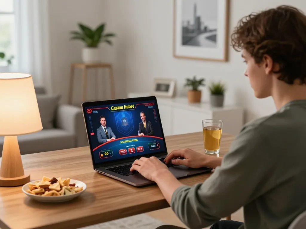 Enjoying strategic play on Casino hubet in a cozy home setup with live dealer interaction.