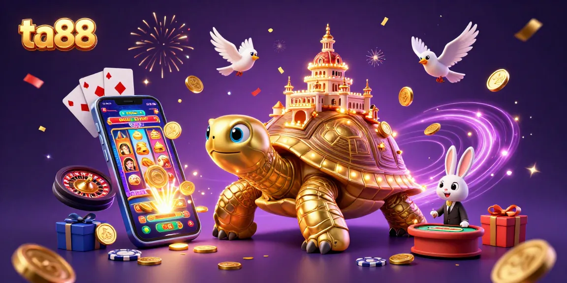 Experience thrilling games at ta88 with a vibrant casino scene featuring exciting gaming elements and animated characters.