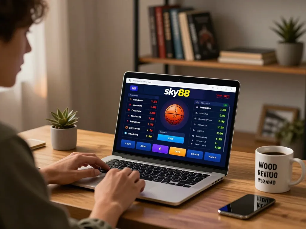 Betting on Sky88 casino from a cozy home setup, engaging in live sports odds.
