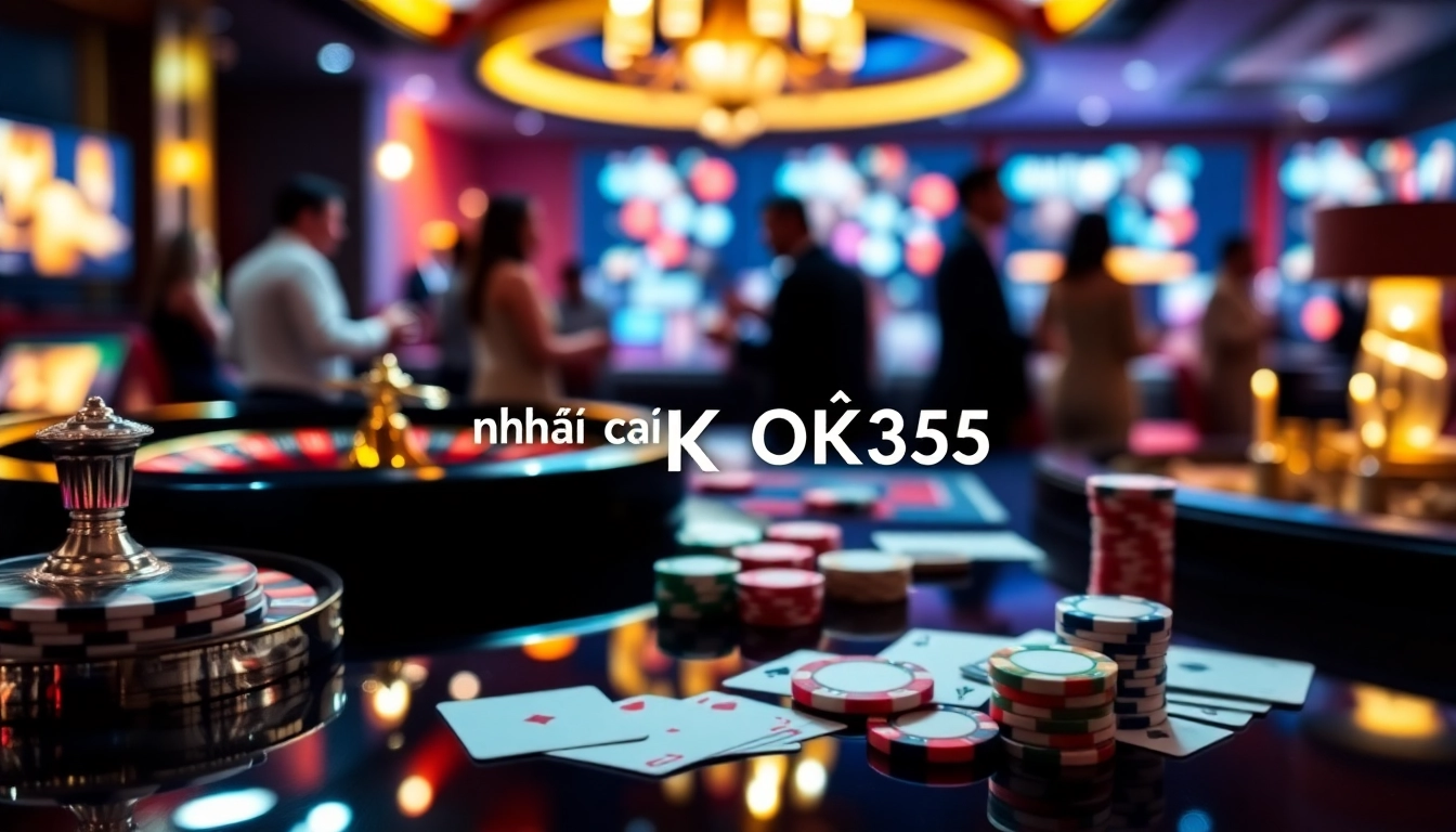 Experience thrilling gaming at nhà cái OK365 with vibrant tables and casino elements.