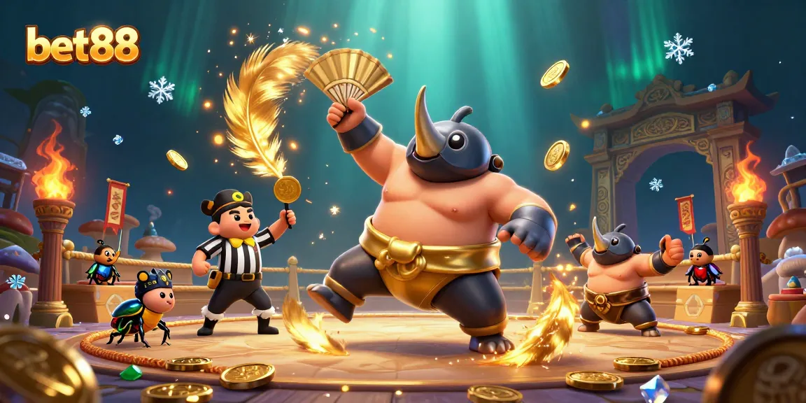 Experience the thrilling atmosphere of bet88 with our ultra-detailed 3D scene of a sumo beetle champion!
