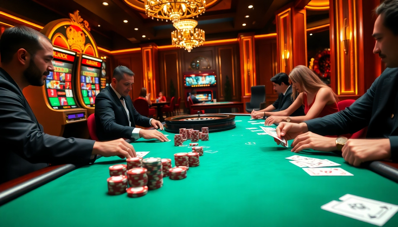 Experience the excitement of competitive poker at https://lucky88sss.com/, showcasing vibrant chips and a thrilling casino atmosphere.